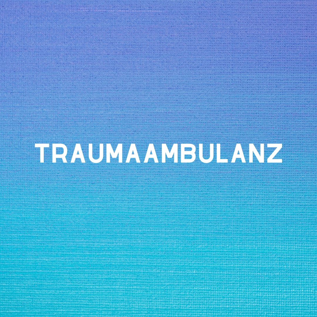 Traumaambulanz weißer Schriftzug auf blauem Hintergrund